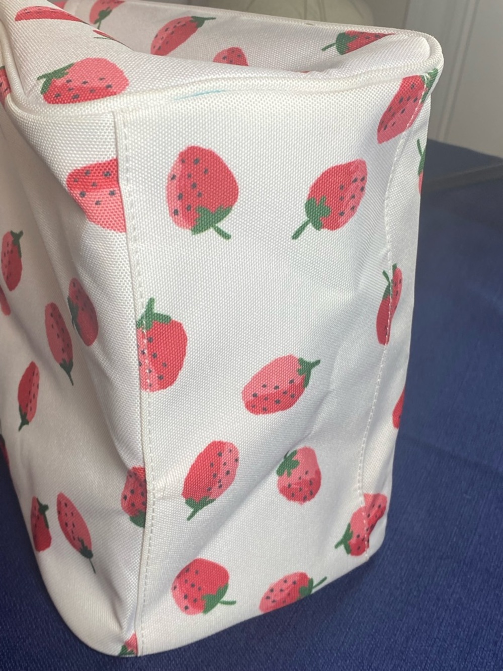 Kate Spade ♠️ White Canvas Strawberry Lunch Tote with Pink and Green accents - Picture 6 of 10